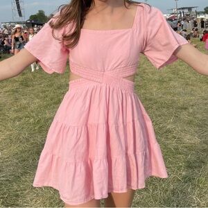 Baby pink cut out short sleeve mini dress